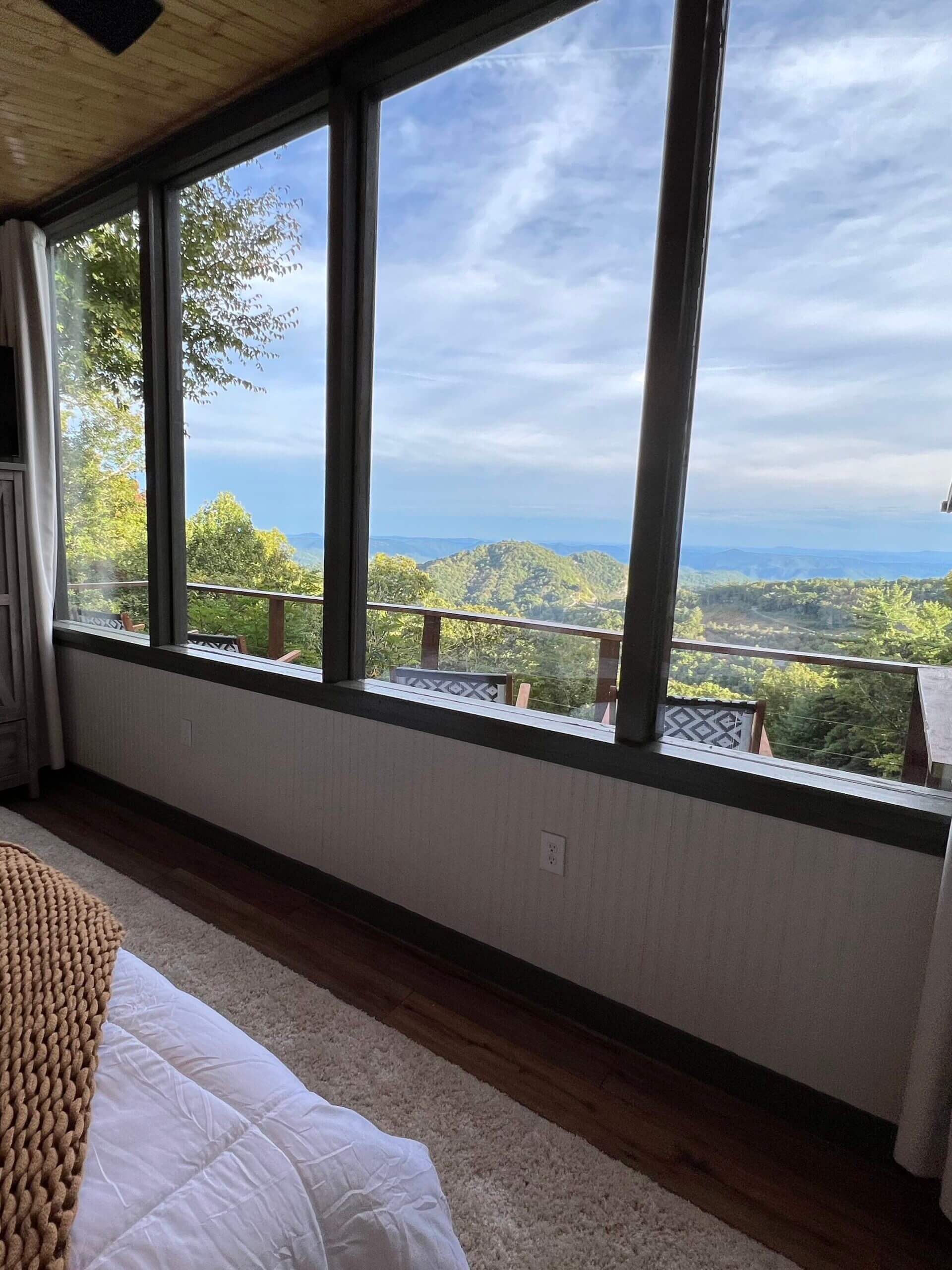 100 Mile Views from the Master Bedroom with King Bed in This Cabin in Blowing Rock, NC.