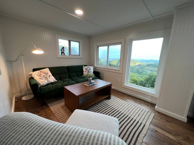 From the living area in the lower level, you can see just as far as you can from the deck.  Oh, and that is a 