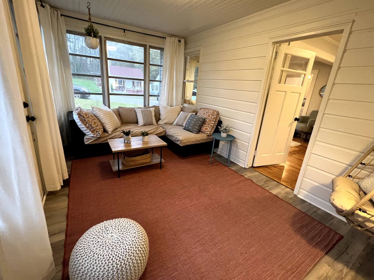 Sunroom with original louvered windows