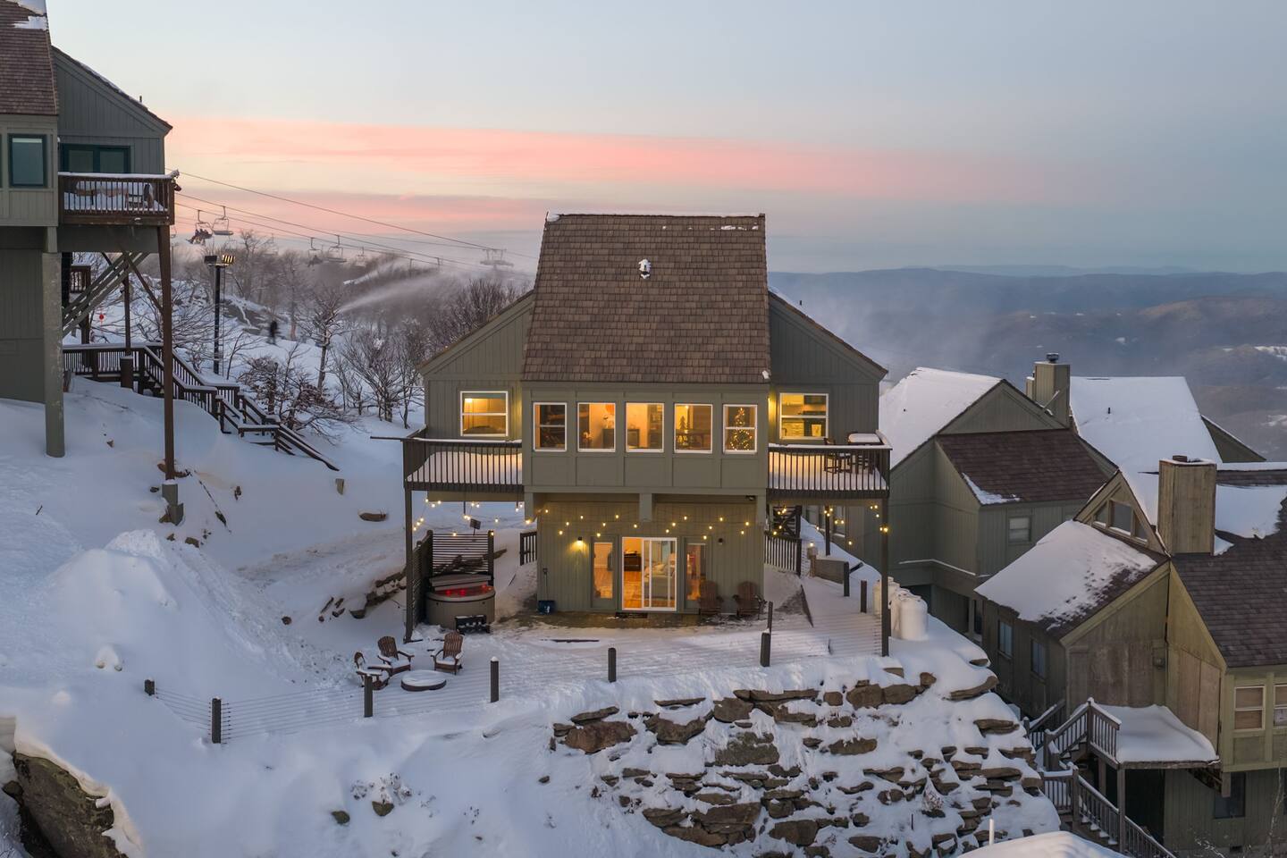 Deck with private hot tub and mountain views