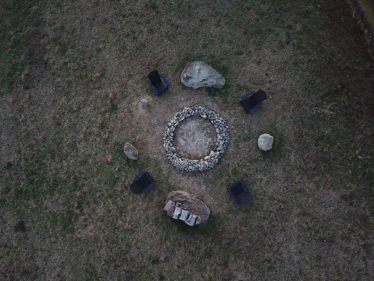 Aerial of the stone fire pit ring